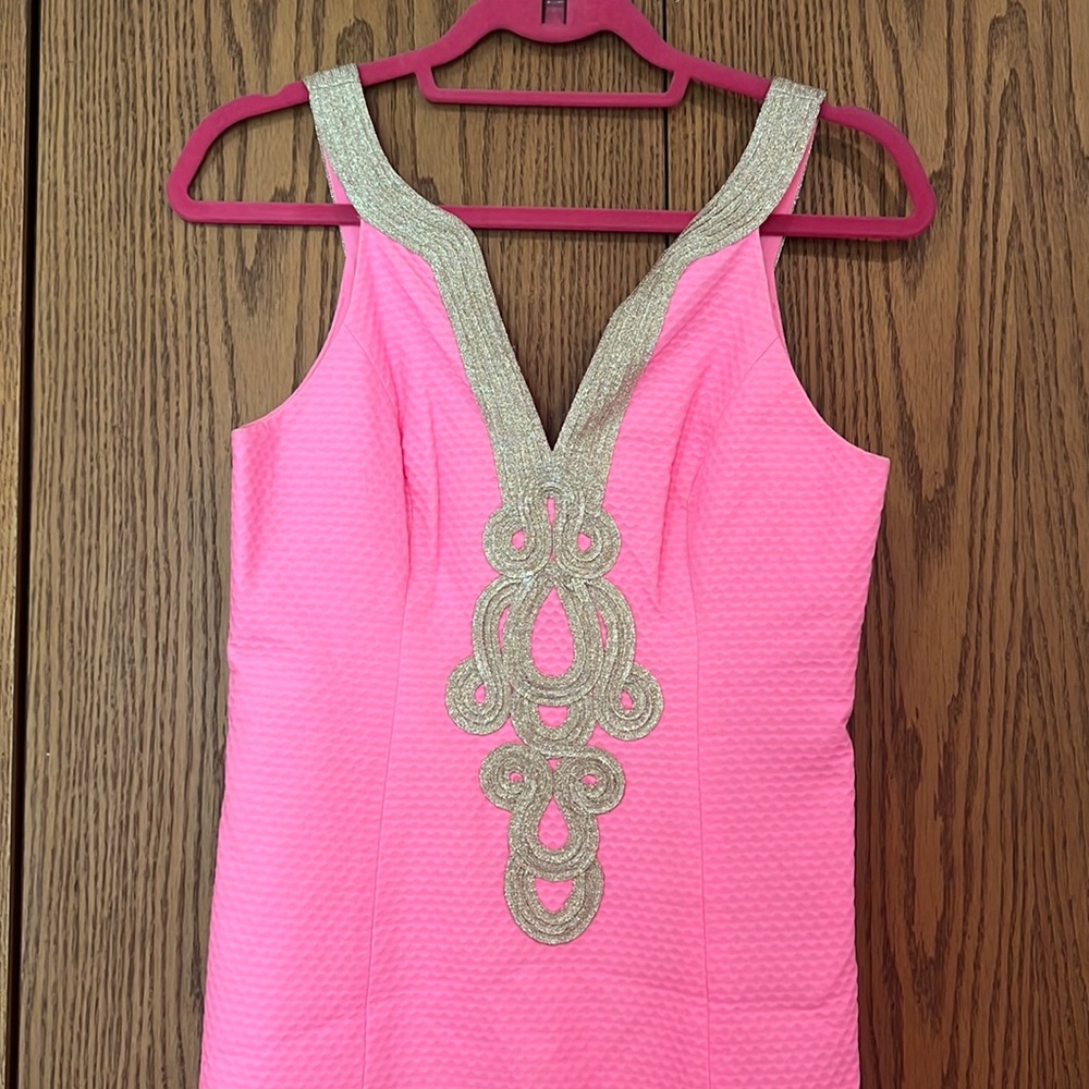 Lilly Pulitzer hot pink and gold dress